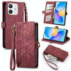 For Honor Play6T Pro Geometric Zipper Wallet Side Buckle Leather Phone Case(Red)