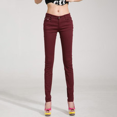 Mid-Waist Stretch Candy-Colored Tight Trousers Look-Sliming Jeans, Size: 31(Claret)