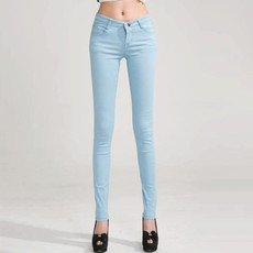 Mid-Waist Stretch Candy-Colored Tight Trousers Look-Sliming Jeans, Size: 29(Sea Blue)