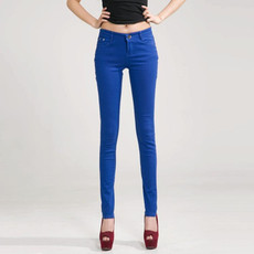 Mid-Waist Stretch Candy-Colored Tight Trousers Look-Sliming Jeans, Size: 30(Royal Blue)