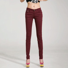 Mid-Waist Stretch Candy-Colored Tight Trousers Look-Sliming Jeans, Size: 30(Claret)