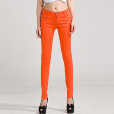 Mid-Waist Stretch Candy-Colored Tight Trousers Look-Sliming Jeans, Size: 27(Orange)