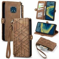 For Nokia XR20 Geometric Zipper Wallet Side Buckle Leather Phone Case(Brown)