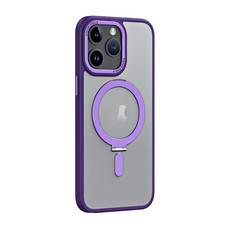 For iPhone 15 Pro Max Skin Feel MagSafe Shockproof Phone Case with Holder(Purple)