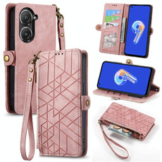 For ASUS Zenfone 9 Geometric Zipper Wallet Side Buckle Leather Phone Case(Pink) For ASUS Zenfone 9 Geometric Zipper Wallet Side Buckle Leather Phone Case(Pink)