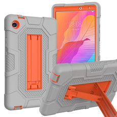 For Huawei MatePad T8 Contrast Color Robot B3 Silicone Hybrid PC Tablet Case with Holder(Grey Orange) For Huawei MatePad T8 Contrast Color Robot B3 Silicone Hybrid PC Tablet Case with Holder(Grey Orange)