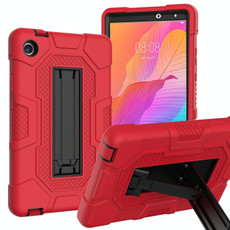 For Huawei MatePad T8 Contrast Color Robot B3 Silicone Hybrid PC Tablet Case with Holder(Red Black) For Huawei MatePad T8 Contrast Color Robot B3 Silicone Hybrid PC Tablet Case with Holder(Red Black)