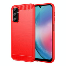 For Samsung Galaxy A25 5G Brushed Texture Carbon Fiber TPU Phone Case(Red)