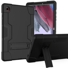 For Samsung Galaxy Tab A8 Contrast Color Robot Silicone Hybrid PC Tablet Case with Holder(Black)