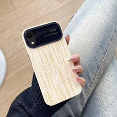 For iPhone XR Wood Grain TPU Phone Case with Lens Film(Beige)