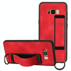 For Samsung Galaxy S8+ Wristband Holder Leather Back Phone Case(Red)