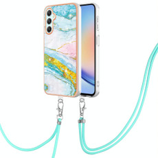 For Samsung Galaxy A24 4G Electroplating Marble Dual-side IMD Phone Case with Lanyard(Green 004)