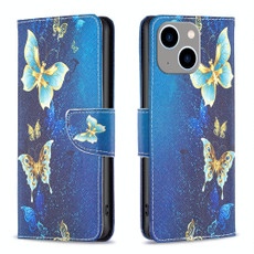 For iPhone 15 Plus Colored Drawing Pattern Flip Leather Phone Case(Gold Butterfly)