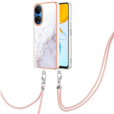 For Honor X7 Electroplating Marble Dual-side IMD Phone Case with Lanyard(White 006)