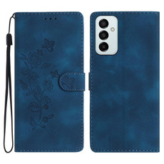 For Samsung Galaxy M23 Flower Butterfly Embossing Pattern Leather Phone Case(Blue)