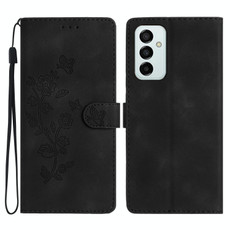 For Samsung Galaxy M23 Flower Butterfly Embossing Pattern Leather Phone Case(Black)