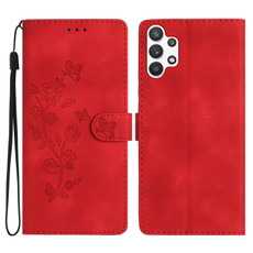 For Samsung Galaxy A13 4G Flower Butterfly Embossing Pattern Leather Phone Case(Red)