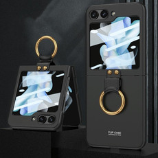 For Samsung Galaxy Z Flip5 GKK Ultra-thin PC Full Coverage Phone Case with Ring Holder / Tempered Film(Black)