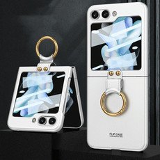 For Samsung Galaxy Z Flip5 GKK Ultra-thin PC Full Coverage Phone Case with Ring Holder / Tempered Film(Silver)