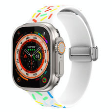 For Apple Watch 5 40mm Rainbow Dots Silicone Magnetic Buckle Watch Band(White)