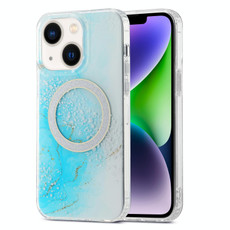 For iPhone 14 Dual-side IMD Marble Magsafe Phone Case(Sky Blue)