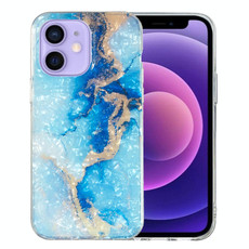 For iPhone 12 IMD Shell Pattern TPU Phone Case(Blue Gold Marble)