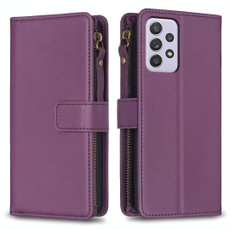 For Samsung Galaxy A52 9 Card Slots Zipper Wallet Leather Flip Phone Case(Dark Purple)
