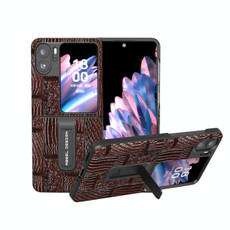 For OPPO Find N2 Flip ABEEL Genuine Leather Mahjong Texture Series Phone Case with Holder(Brown)