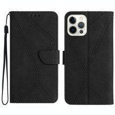 For iPhone 15 Pro Max Stitching Embossed Leather Phone Case(Black)