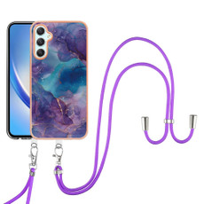 For Samsung Galaxy A24 Electroplating Marble Dual-side IMD Phone Case with Lanyard(Purple 016)