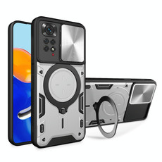 For Xiaomi Redmi Note 11 4G CD Texture Sliding Camshield Magnetic Holder Phone Case(Silver)