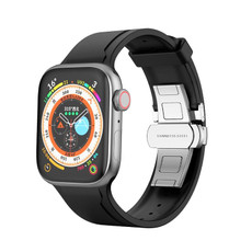 Metal Butterfly Buckle Silicone Watch Band For Apple Watch Ultra 49mm(Black)