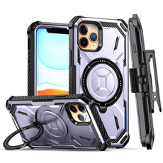 For iPhone 13 Armor Series MagSafe Magnetic Holder Phone Case with Back Clip(Purple)