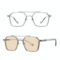 A5 Double Beam Polarized Color Changing Myopic Glasses, Lens: -400 Degrees Change Tea Color(Gray Silver Frame)