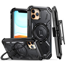 For iPhone 13 Armor Series MagSafe Magnetic Holder Phone Case with Back Clip(Black)