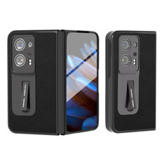 For OPPO Find N2 Integrated Genuine Leather Luolai Series Phone Case with Holder(Black)