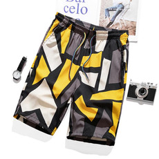 Men Summer Thin Straight Leg Casual Shorts, Size:XXL(Geometric Pattern)