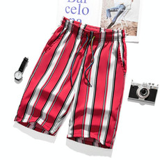 Men Summer Thin Straight Leg Casual Shorts, Size:XXXL(Red White Stripes)