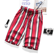 Men Summer Thin Straight Leg Casual Shorts, Size:XXXXL(Red White Stripes)