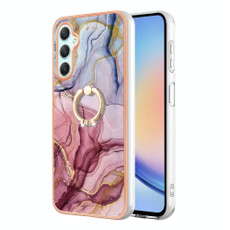 For Samsung Galaxy A24 4G Electroplating Marble Dual-side IMD Phone Case with Ring(Rose Red 014)