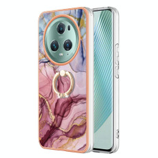 For Honor Magic5 Pro Electroplating Marble Dual-side IMD Phone Case with Ring(Rose Red 014)