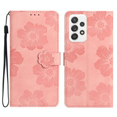 For Samsung Galaxy A52 5G Flower Embossing Pattern Leather Phone Case(Pink)