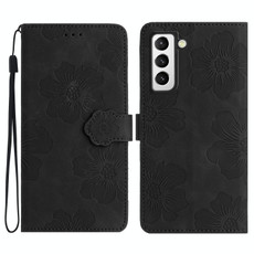 For Samsung Galaxy S21 FE 5G Flower Embossing Pattern Leather Phone Case(Black)
