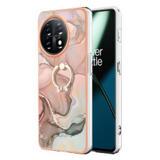 For OnePlus 11 Electroplating Marble Dual-side IMD Phone Case with Ring(Rose Gold 015)