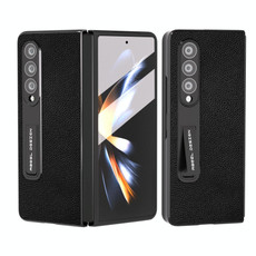 For Samsung Galaxy Z Fold3 5G Integrated Black Edge Genuine Leather Mino Phone Case with Holder(Black) For Samsung Galaxy Z Fold3 5G Integrated Black Edge Genuine Leather Mino Phone Case with Holder(Black)