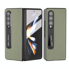 For Samsung Galaxy Z Fold3 5G Carbon Fiber Texture Integrated Protective Phone Case with Holder(Green)