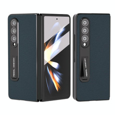 For Samsung Galaxy Z Fold3 5G ABEEL Integrated Genuine Leather Wave Black Edge Phone Case with Holder(Green)