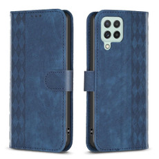 For Samsung Galaxy A22 4G Plaid Embossed Leather Phone Case(Blue)