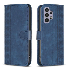 For Samsung Galaxy A32 4G Plaid Embossed Leather Phone Case(Blue)
