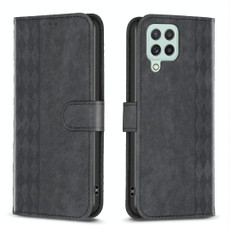 For Samsung Galaxy A22 4G Plaid Embossed Leather Phone Case(Black)